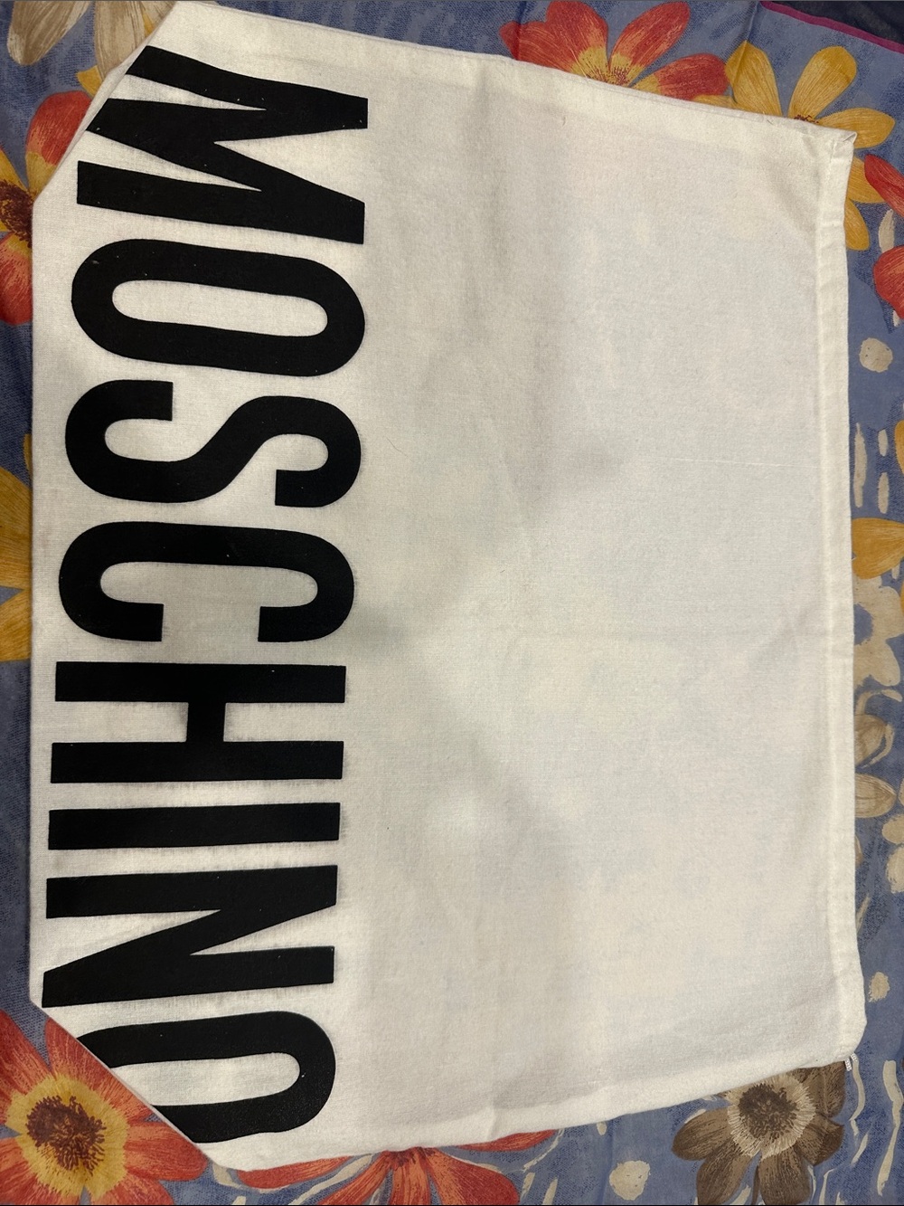 15.5x 19.5” Moschino White Canvas Travel Pouch with Black Logo